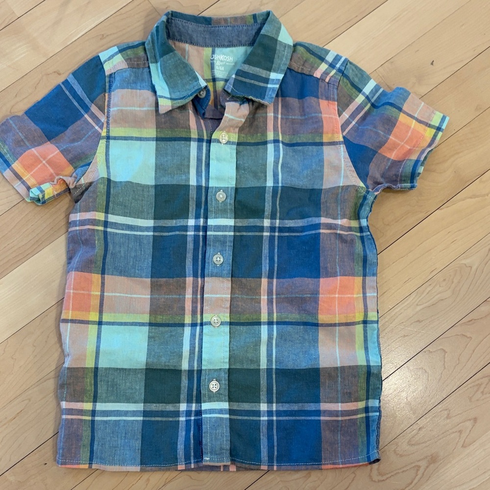 Oshkosh Kids Plaid Button Down Shirt - Blue, Green, Orange